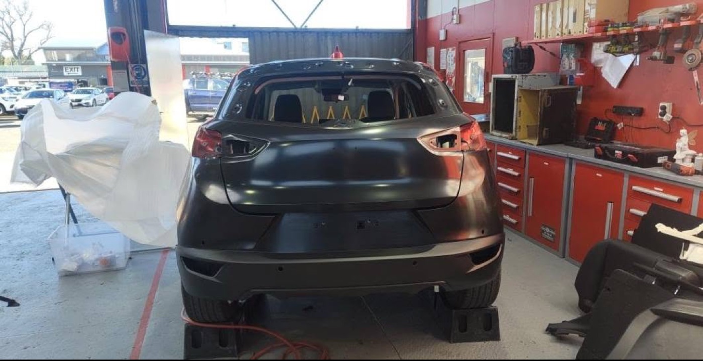 Vehicle prepped and primed in the booth